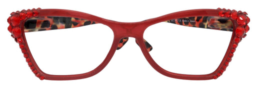 Avian Women’s Bling Reading Glasses Cat Eye Red Frame with Light Siam Genuine European Crystals, (Red) +1.00 to +5.00 by NY Fifth Avenue