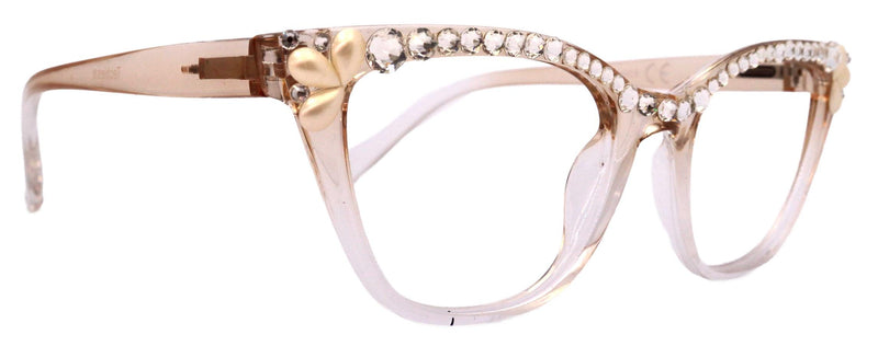 Vivienne, Bling Reading Glasses for Women, Handmade with Clear Genuine European Crystals, transparent Brown / Clear Frame. NY Fifth Avenue