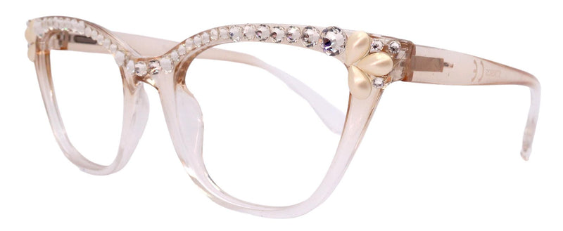 Vivienne, Bling Reading Glasses for Women, Handmade with Clear Genuine European Crystals, transparent Brown / Clear Frame. NY Fifth Avenue