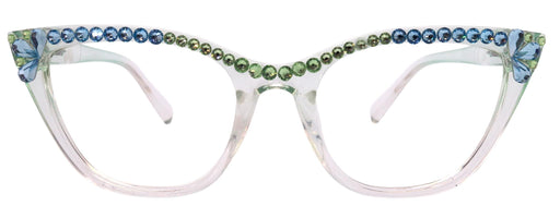 Vivienne, Bling Reading Glasses for Women, Handmade with Aquamarine/Pridot Genuine European Crystals, Transparent Frame. NY Fifth Avenue