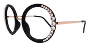 Lexington, Bling Black Round Large Oversized Glasses, W clear European crystals, High End Reading Magnifying eyeglasses, NY Fifth Avenue