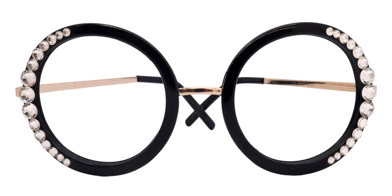 Lexington, Bling Black Round Large Oversized Glasses, W clear European crystals, High End Reading Magnifying eyeglasses, NY Fifth Avenue