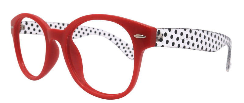 Retro Dots, Premium Round Vintage Reading Glasses – Red Frame with Transparent Dot Temples 1.00 to 4.00| NY Fifth Avenue