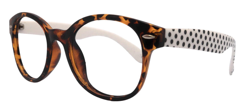 Retro Dots, Premium Round Vintage Reading Glasses – Tortoise Frame with White N Black Dot Temples 1.00 to 4.00| NY Fifth Avenue