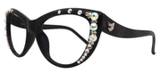 Catwalk, (Bling) Cat Eyes, Women Reading Glasses Adorned W (AB) Genuine European Crystals (Black) Frame, NY Fifth Avenue.