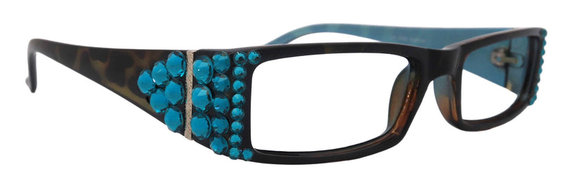 The French, (Bling) (Fleur De Lis) Women Reading Glasses W Blue Zircon Genuine European Crystals (Turquoise Tortoiseshell) NY Fifth Avenue