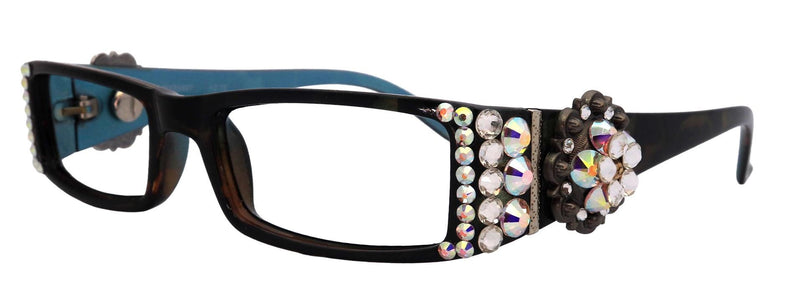 The Medallion, (Bling) Reading Glasses for Women W (Clear, AB Aurora Borealis) Genuine European Crystals Western Concho NY Fifth Avenue