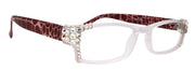 Xena, (Bling) Women Reading Glasses W (Clear AB) Genuine European Crystals (Frosted Clear, Red ) NY Fifth Avenue
