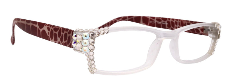 Xena, (Bling) Women Reading Glasses W (Clear AB) Genuine European Crystals (Frosted Clear, Red ) NY Fifth Avenue