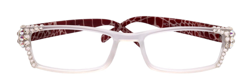 Xena, (Bling) Women Reading Glasses W (Clear AB) Genuine European Crystals (Frosted Clear, Red ) NY Fifth Avenue