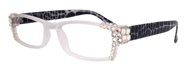 Xena, (Bling) Women Reading Glasses W (Clear AB) Genuine European Crystals (Frosted Clear, Black ) NY Fifth Avenue