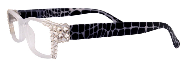 Xena, (Bling) Women Reading Glasses W (Clear AB) Genuine European Crystals (Frosted Clear, Black ) NY Fifth Avenue