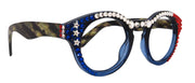 Freedom Shine, Blue Light Blocker Bling Women’s Reading Glasses with Genuine European Crystals, US Flag Colors, Round Frame, NY Fifth Avenue