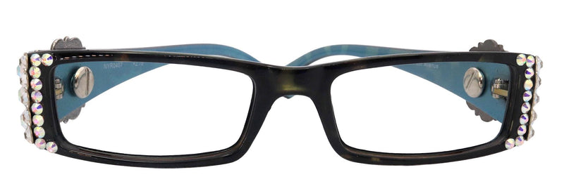 The Medallion, (Bling) Reading Glasses for Women W (Clear, AB Aurora Borealis) Genuine European Crystals Western Concho NY Fifth Avenue