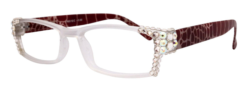 Xena, (Bling) Women Reading Glasses W (Clear AB) Genuine European Crystals (Frosted Clear, Red ) NY Fifth Avenue