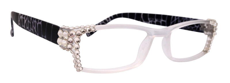 Xena, (Bling) Women Reading Glasses W (Clear AB) Genuine European Crystals (Frosted Clear, Black ) NY Fifth Avenue