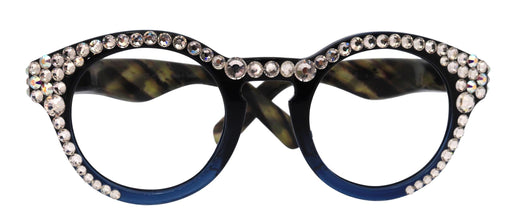 Berlin, Bling Women’s Reading Glasses Blue Light Blocker W Clear N AB Genuine European Crystals, Round Frame, NY Fifth Avenue