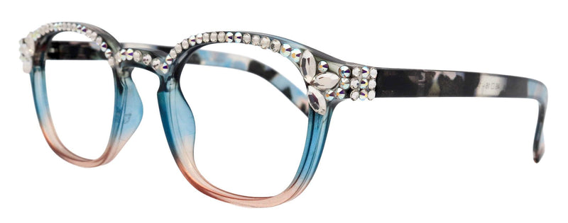 Havana, BLING (Blue Light Glasses) Reading, High End Readers, Clear n AB (Sky Blue, Peach, Grey) (Square) (Computer Glasses) NY Fifth Avenue
