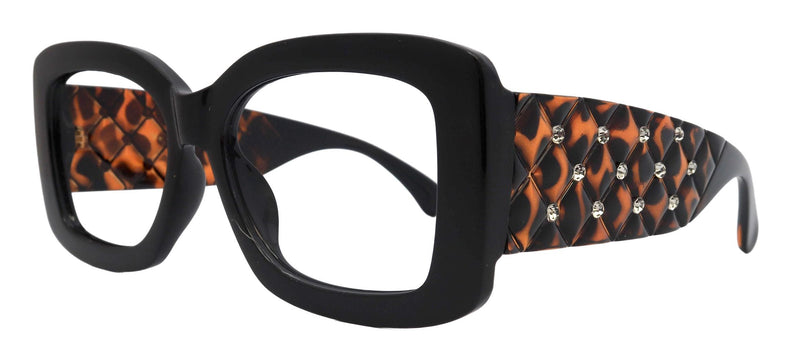 Valeriana, Black w Brown Oversized Reading Glasses for Women, Big Square High-End Magnifying Readers, by NY Fifth Avenue