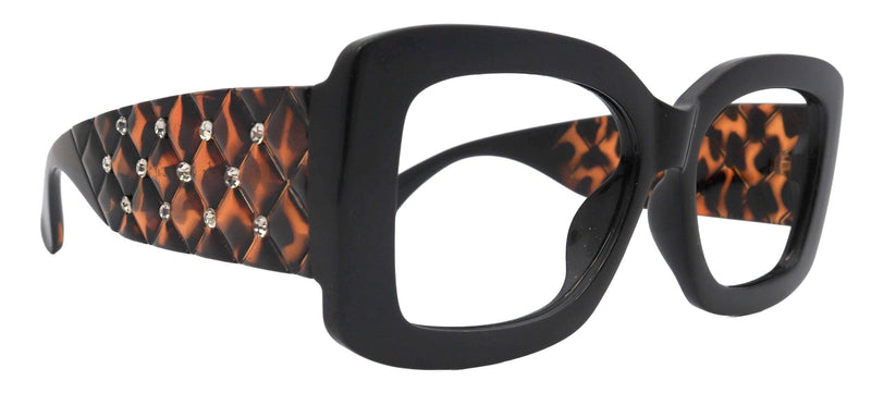 Valeriana, Black w Brown Oversized Reading Glasses for Women, Big Square High-End Magnifying Readers, by NY Fifth Avenue