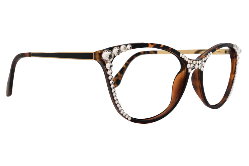 Cattitude Bling Reading Glasses 4 Women W Clear Genuine European Crystals, Tortoiseshell, Magnifying Cat Eye NY Fifth Avenue