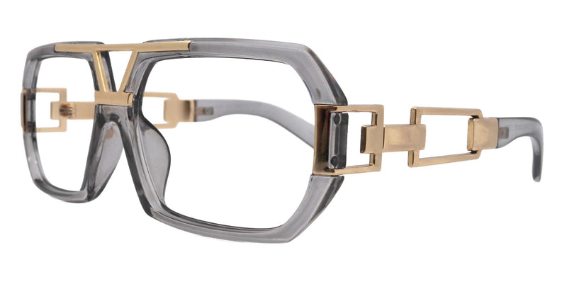 The Belmont, Transparent Grey Oversized Reading Glasses, Unisex Vintage Square, Large High-End Magnifying Eyeglasses with Gold Metal Accents
