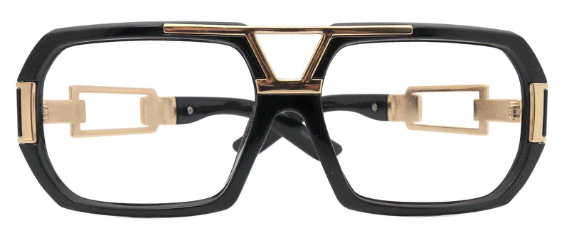 The Belmont Black Oversized Reading Glasses, Unisex Vintage Square Readers, Large High-End Magnifying Eyeglasses with Gold Metal Accents
