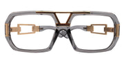 The Belmont, Transparent Grey Oversized Reading Glasses, Unisex Vintage Square, Large High-End Magnifying Eyeglasses with Gold Metal Accents