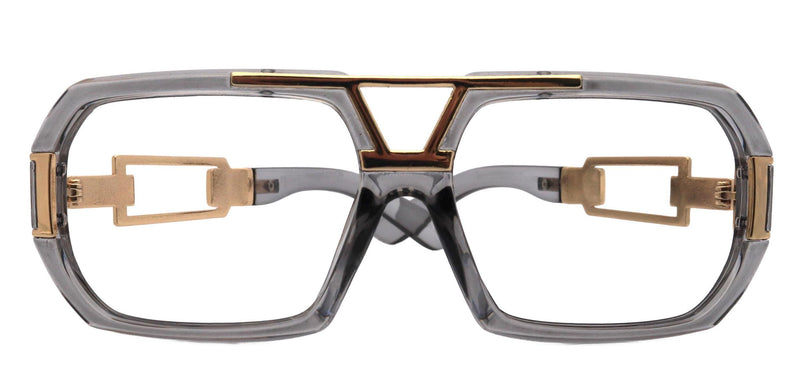 The Belmont, Transparent Grey Oversized Reading Glasses, Unisex Vintage Square, Large High-End Magnifying Eyeglasses with Gold Metal Accents