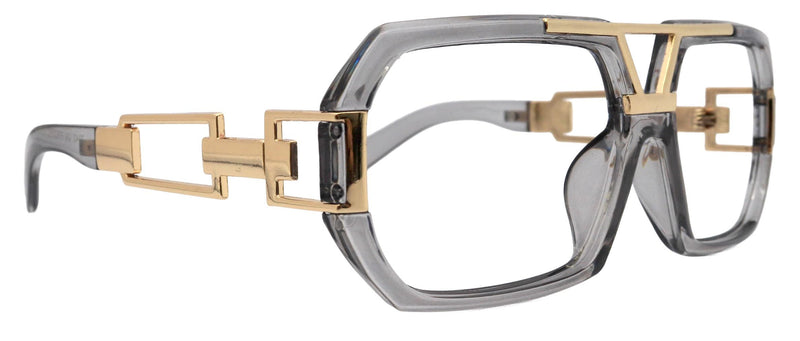 The Belmont, Transparent Grey Oversized Reading Glasses, Unisex Vintage Square, Large High-End Magnifying Eyeglasses with Gold Metal Accents