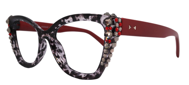 Rhodes, Bling Reading Glasses (1.25 to 3.00)Cat Eye Tortoise Red with Black Diamond & Light Siam Austrian Crystals NY Fifth Ave
