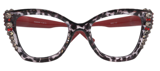 Rhodes, Bling Line Bifocal Reading Glasses (1.25 to 3.00)Cat Eye Tortoise Red with Black Diamond & Light Siam Austrian Crystals NY Fifth Ave