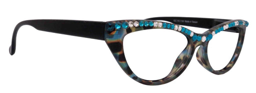 The Lynx, (Bling) Reading Glasses 4 Women W (Full Top) (Clear and Turquoise) Genuine European Crystals, CatEye (Blk Leopard) NY Fifth Avenue