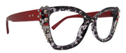 Rhodes, Bling Line Bifocal Reading Glasses (1.25 to 3.00)Cat Eye Tortoise Red with Black Diamond & Light Siam Austrian Crystals NY Fifth Ave