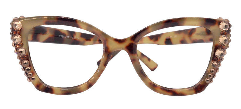 Rhodes, Bling Reading Glasses (1.25 to 3.00) Cat Eye Tortoise Brown with Light Colorado Austrian Crystals NY Fifth Avenue