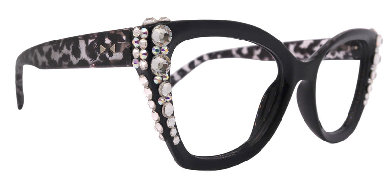Rhodes, Bling Line Bifocal Reading Glasses (1.25 to 3.00) Cat Eye Tortoise Black with Clear Austrian Crystals NY Fifth Avenue