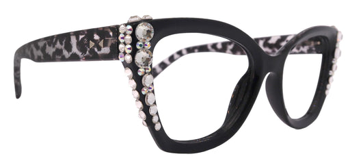 Rhodes, Bling Reading Glasses (1.25 to 3.00) Cat Eye Tortoise Black with Clear Austrian Crystals, NY Fifth Avenue