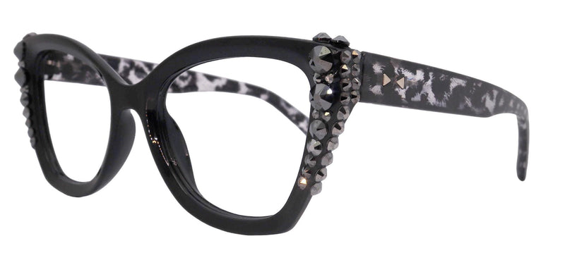 Rhodes, Bling Line Bifocal Reading Glasses (1.25 to 3.00) Cat Eye Tortoise Black with Hematite Austrian Crystals NY Fifth Avenue