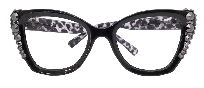 Rhodes, Bling Reading Glasses (1.25 to 3.00) Cat Eye Tortoise Black with Hematite Austrian Crystals NY Fifth Avenue