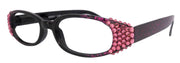 Isabella, (Bling) Reading Glasses Women W (Rose) Genuine European Crystals (Purple Floral Print) NY Fifth Avenue (Wide Frame)