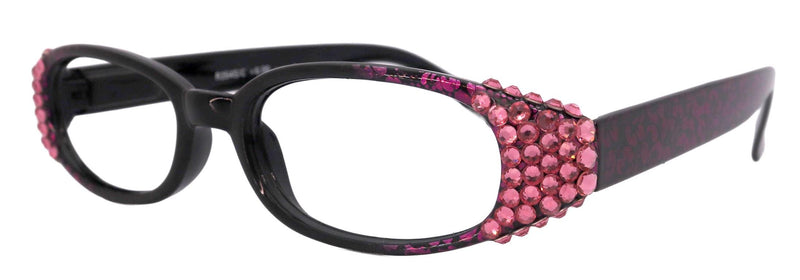Isabella, (Bling) Reading Glasses Women W (Rose) Genuine European Crystals (Purple Floral Print) NY Fifth Avenue (Wide Frame)