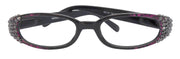 Isabella, (Bling) Reading Glasses Women W (Hematite) Genuine European Crystals (Purple Floral Print) NY Fifth Avenue (Wide Frame)