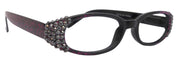 Isabella, (Bling) Reading Glasses Women W (Hematite) Genuine European Crystals (Purple Floral Print) NY Fifth Avenue (Wide Frame)