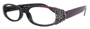 Isabella, (Bling) Reading Glasses Women W (Hematite) Genuine European Crystals (Purple Floral Print) NY Fifth Avenue (Wide Frame)