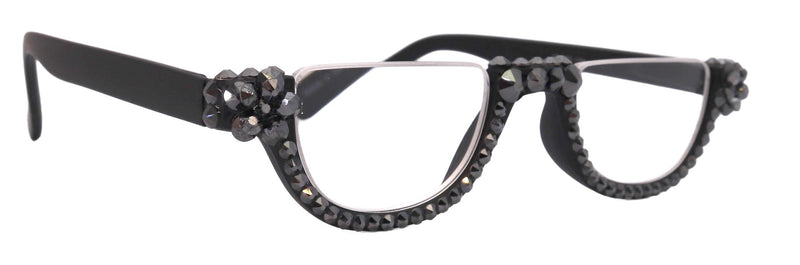 Half Moon, (Bling) Woman Reading Glasses Adorned W (Hematite) Genuine European Crystals Reader +1.25 +1.50... +4 Frame, NY Fifth Avenue.