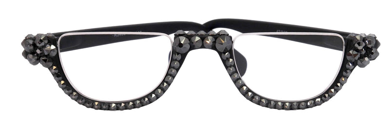 Half Moon, (Bling) Woman Reading Glasses Adorned W (Hematite) Genuine European Crystals Reader +1.25 +1.50... +4 Frame, NY Fifth Avenue.