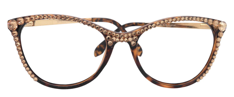 Cattitude Bling Reading Glasses 4 Women W Top Light Colorado Genuine European Crystals, Tortoiseshell, Magnifying Cat Eye NY Fifth Avenue