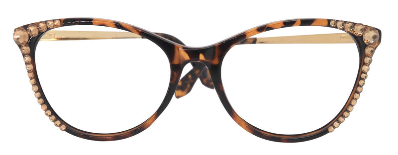 Cattitude Bling Reading Glasses 4 Women W Clear Genuine European Crystals, Tortoiseshell, Magnifying Cat Eye NY Fifth Avenue