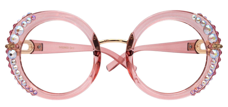 Kennedy Reading Glasses with Rose and AB European crystals, ROUND, Inspired by NY Fifth Avenue
