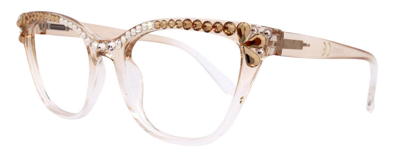 Vivienne, Bling Reading Glasses for Women, Handmade with Clear Genuine European Crystals, transparent Brown / Clear Frame. NY Fifth Avenue
